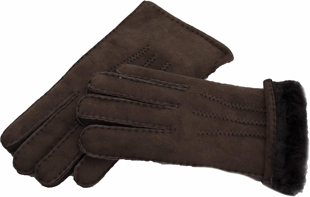 Reissner Lammfelle warme Merino Lammfell Handschuhe für Damen und Herren HDS-FINGER1 in beige, braun