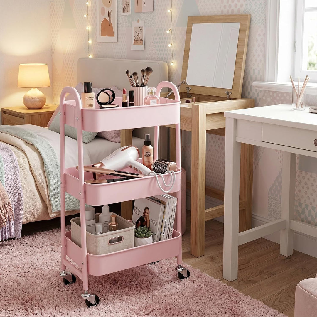 DOEWORKS Aufbewahrungswagen 3-Etagen Metall Utility Cart Rollwagen Organizer Wagen mit Rädern für Kü
