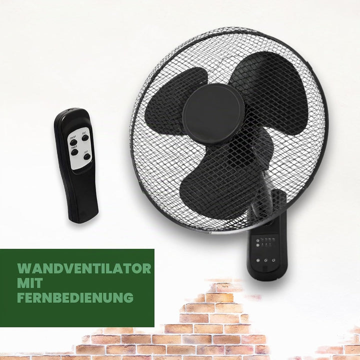 GROWMANIA Wandventilator, schwarz, mit Fernbedienung, 45 W, mit 3 Geschwindigkeitsstufen und Oszilla
