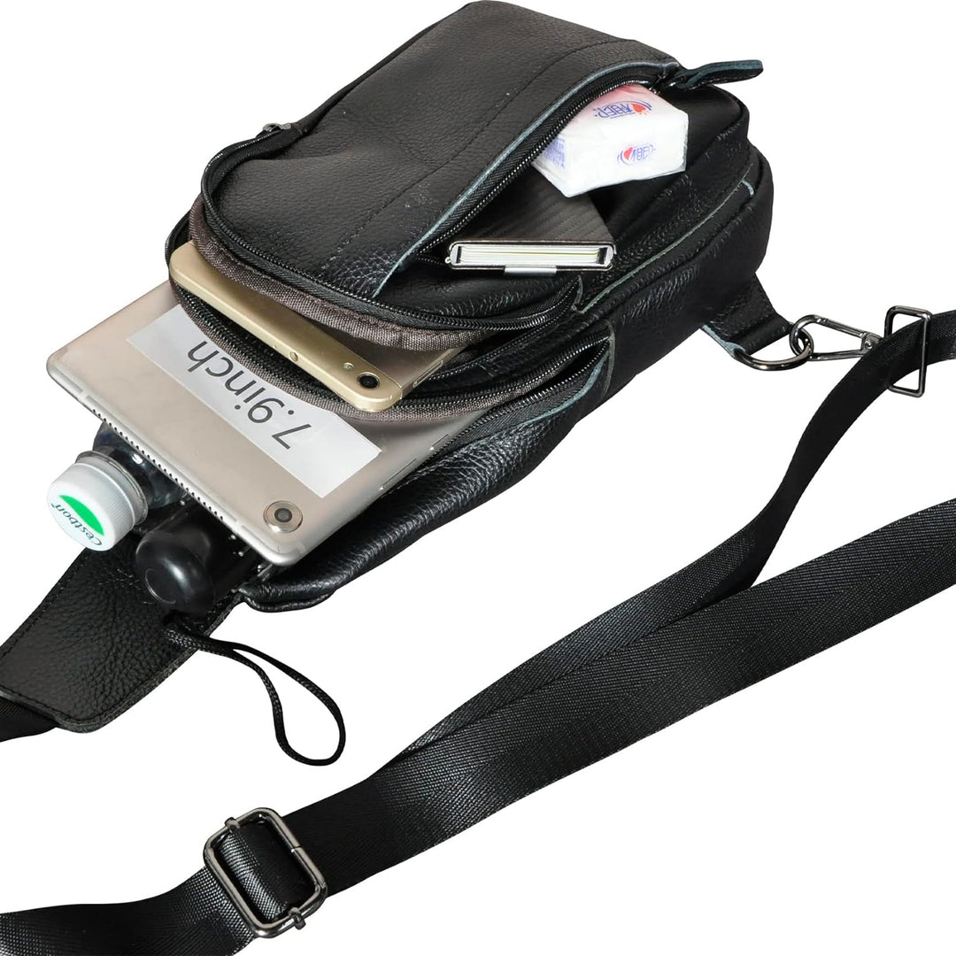 Le’aokuu Herren Echtes Leder Hüfttasche Brusttasche Bauchtsche Crossbody Bag Sling Bag Schultertsche