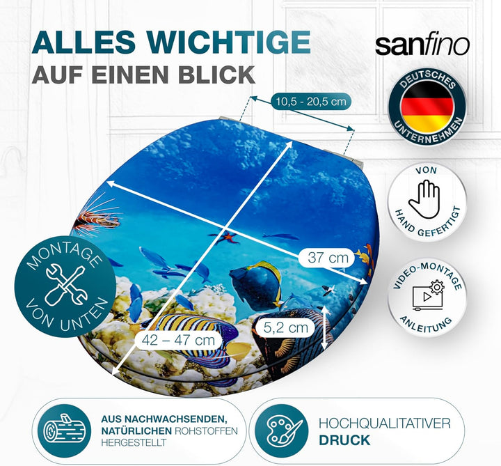 Premium WC Sitz mit Absenkautomatik – hochwertige Toilettendeckel aus Holz, viele bunte Motive, hohe