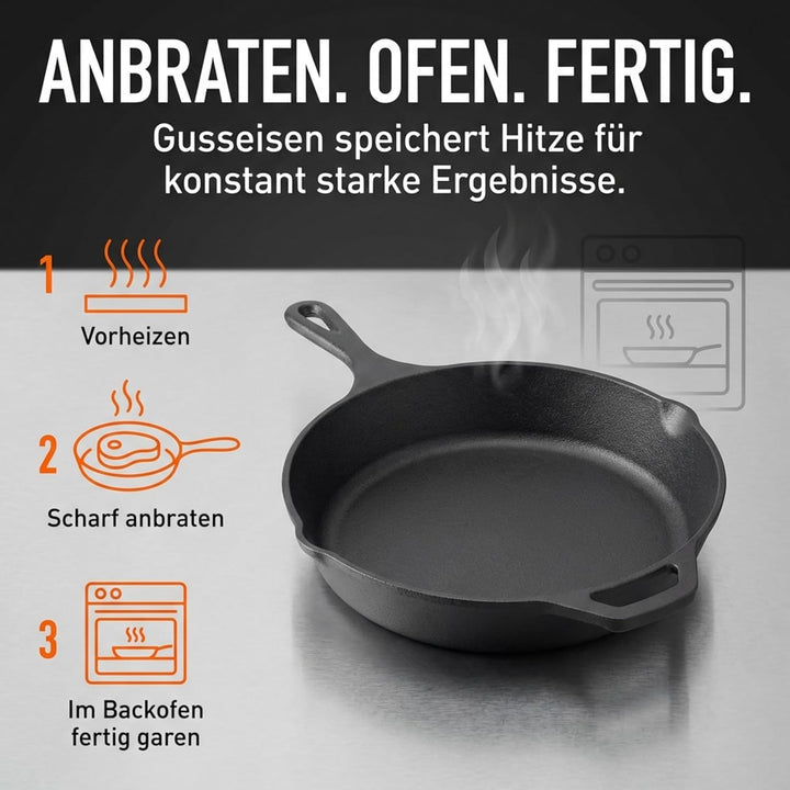 Homira Gusseisenpfanne 30 cm Ø – voreingebrannt & sofort einsatzbereit, Induktion geeignet, ofenfest