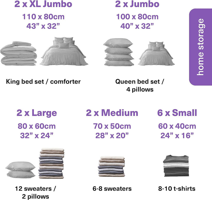 BRAMBLE - 20 Premium Vakuumbeutel Aufbewahrungsbeutel mit Pumpe, 7 Grössen (XXL, XL, L, M, S + Reise