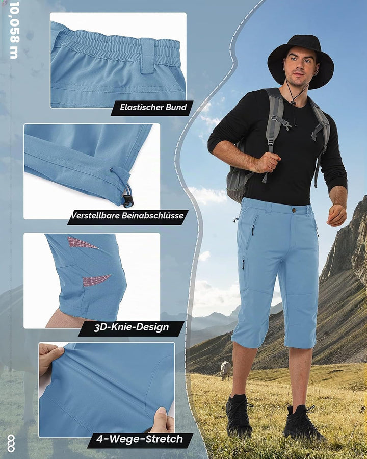 33,000ft Herren 3/4 Hose Cargo Shorts Kurze Wanderhose Stretch Leichte Radhose Sommer Capri Dreivier