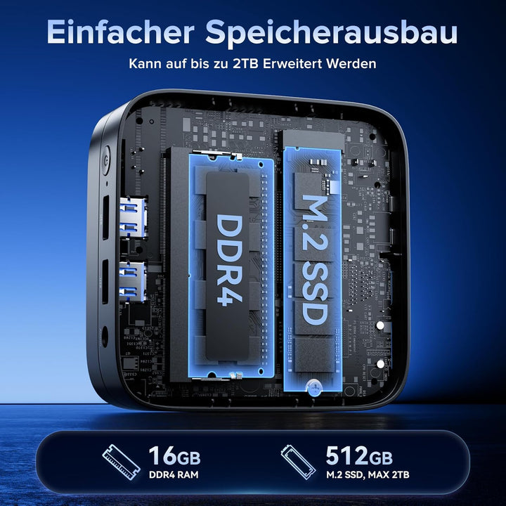 NiPoGi AK1PLUS Mini PC Ιntel Alder Lake Ν97(Bis zu 3,6GHz,4C/4T) 16GB DDR4/512GB M.2 SSD,Mini Comput