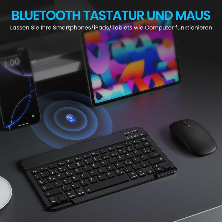 PINKCAT Bluetooth Tastatur Maus Set, Deutsches QWERTZ Layout Slim Wiederaufladbare Tastatur mit inte