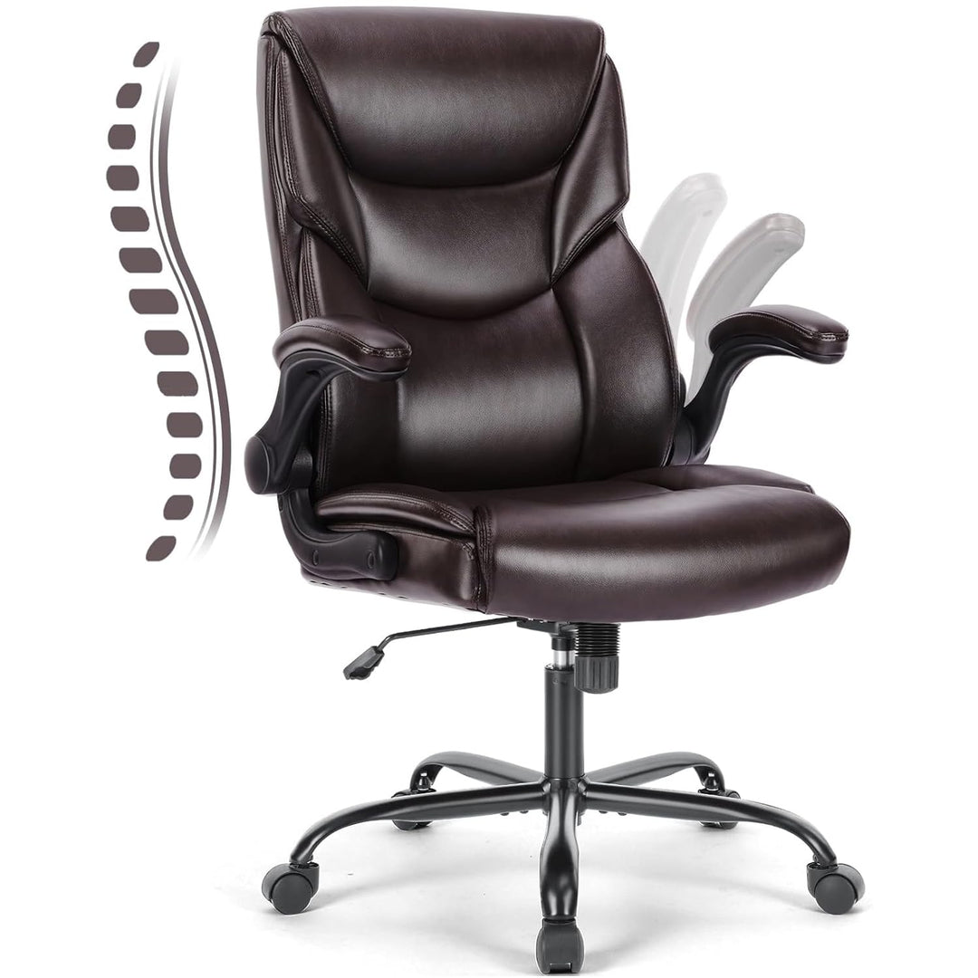 DUMOS Bürostuhl Pu-Leder Chefsessel mit Hochklappbaren Armlehnen Bürostuhle Leder mit Drehbaren Räde