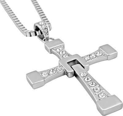 Hanessa 100% Reines Edelstahl Herren-Schmuck Halskette Kreuz Massiv in Silber Fast and Furious Vin D