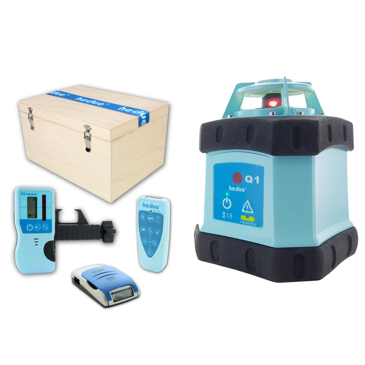 hedue® Rotationslaser Q1 - ( Laser Nivelliergerät mit rotem Laserstrahl, Arbeitsbereich 500m, Baulas