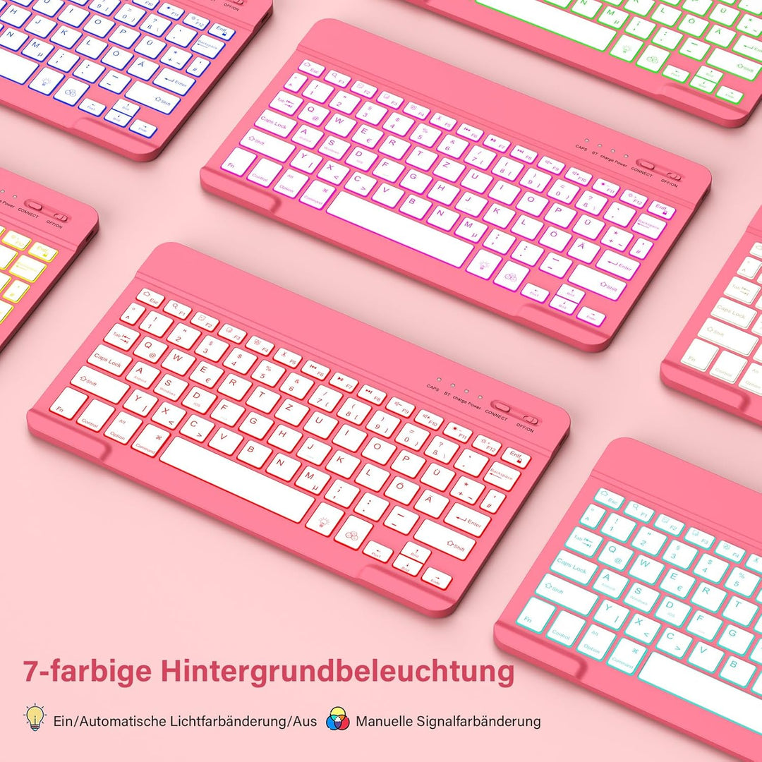 KBCASE Hülle mit Tastatur für iPad A16 11/10 Generation(11 Zoll 2025/10.9 Zoll 2022), 7 Farbige Bele
