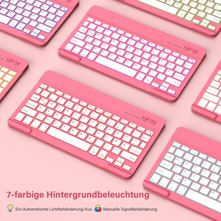 KBCASE Hülle mit Tastatur für iPad A16 11/10 Generation(11 Zoll 2025/10.9 Zoll 2022), 7 Farbige Bele