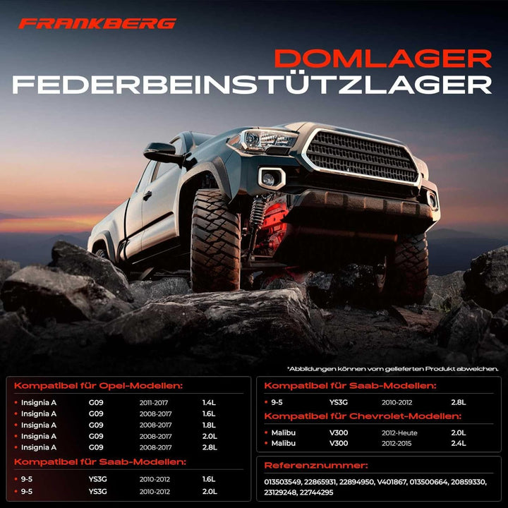 Frankberg 1x Federbeinstützlager Vorderachse Kompatibel mit Insignia A G09 1.4L-2.8L 2008-2017 9-5 Y