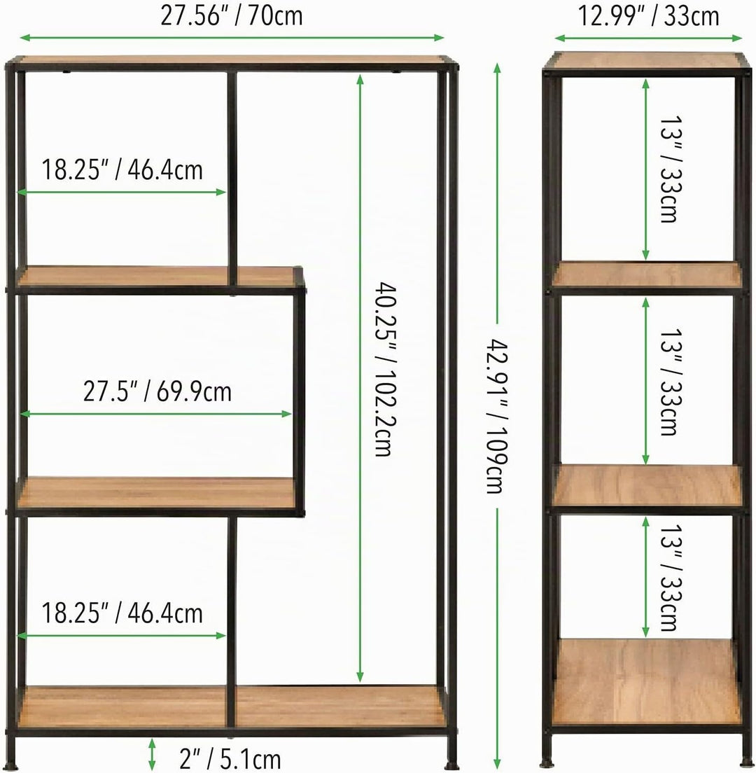 mDesign Bücherregal mit vier Ebenen – kleines Buch Regal aus Metall und Holz – modernes Raumteiler R