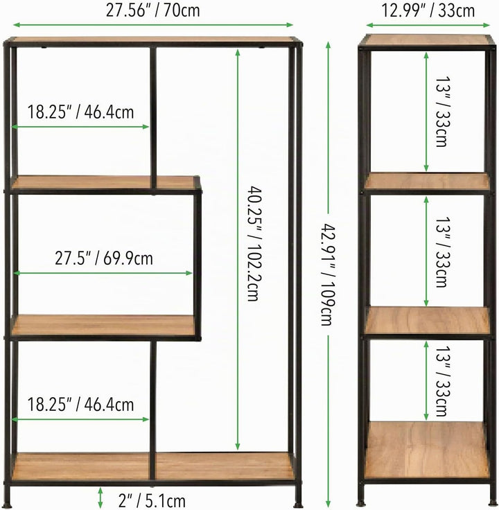 mDesign Bücherregal mit vier Ebenen – kleines Buch Regal aus Metall und Holz – modernes Raumteiler R