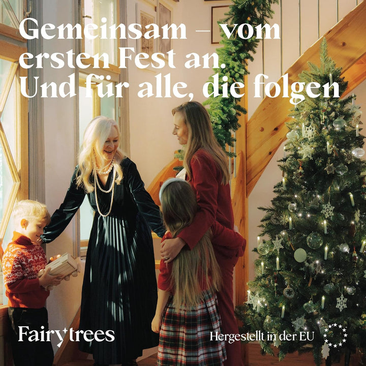 FairyTrees Weihnachtsbaum künstlich 150cm FICHTE Natur mit Christbaum Holzständer | Tannenbaum künst