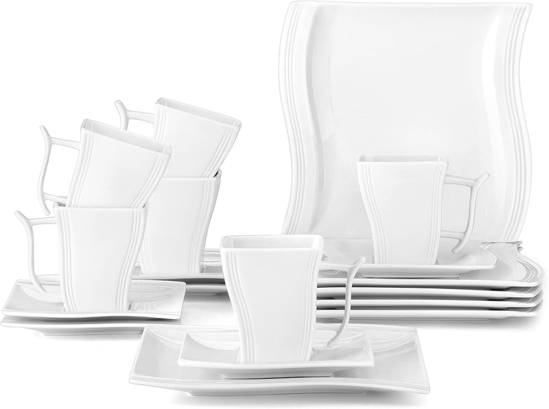 Malacasa, Serie Flora, 18 tlg. Set Cremeweiss Porzellan Kaffeeservice Geschirrset mit je 6 Kuchentel