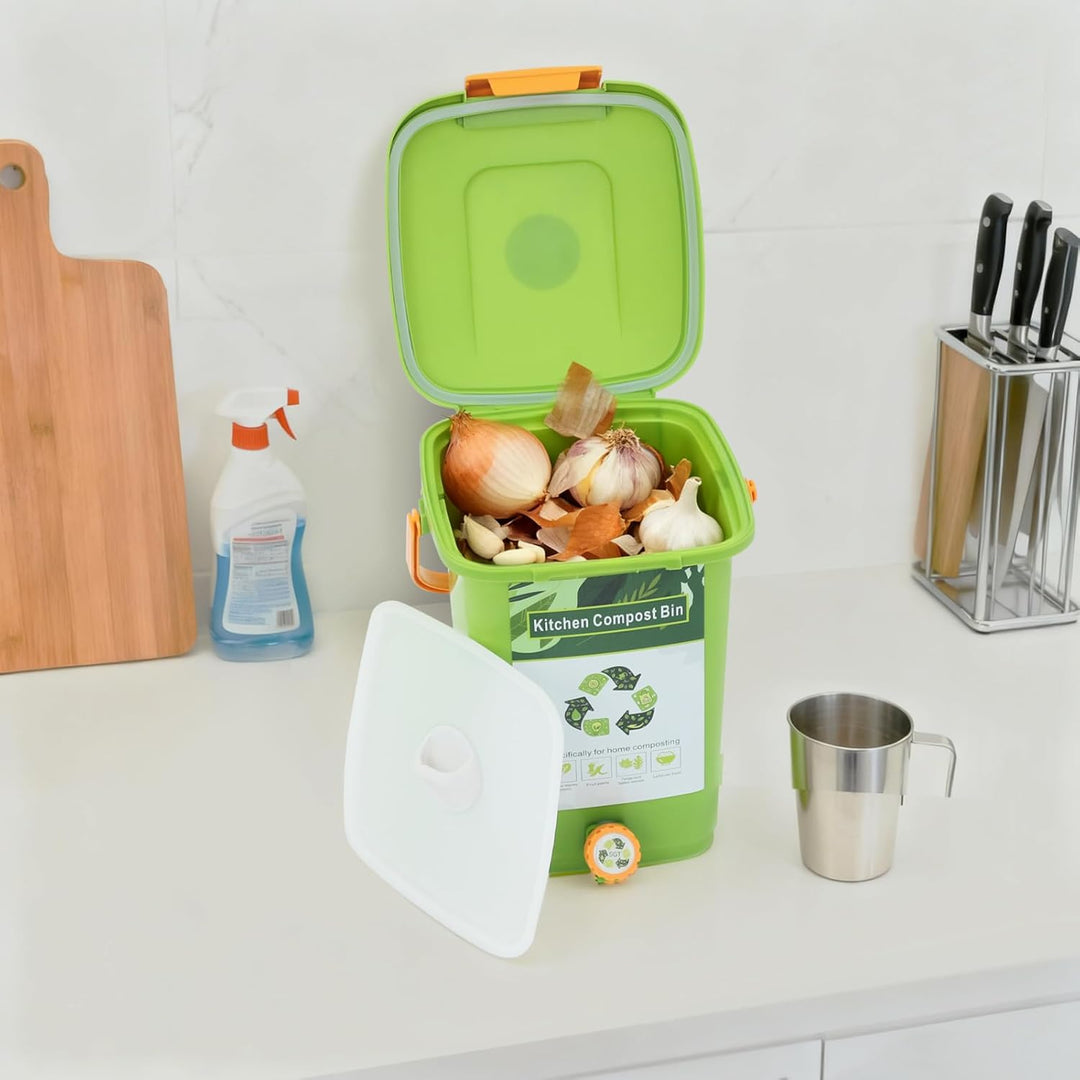 Biomülleimer Küche 10 Liter, Komposteimer mit Deckel, Bio Mülleimer für Gemüsereste, Obstschalen, Sp