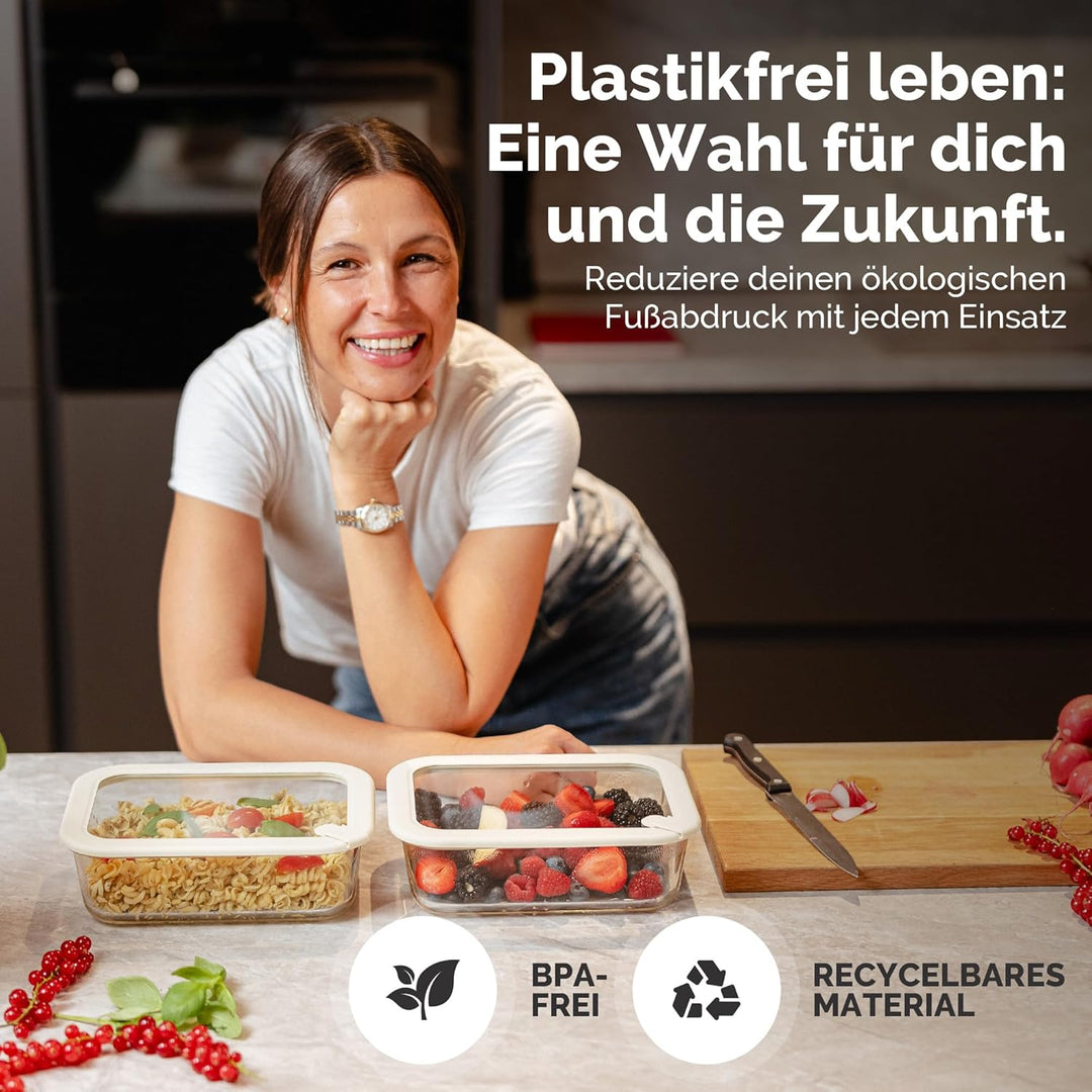 Frischhaltedosen Set 2x1520ml – Borosilikatglas, Glasbehälter luftdicht & mikrowellengeeignet, Meal