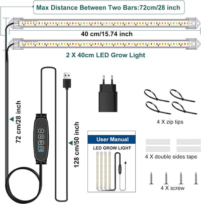 2er-Pack 2 Stäbe Pflanzenlichtstreifen, Pflanzenleuchten für Zimmerpflanzen, Vollspektrum Sonnenlich