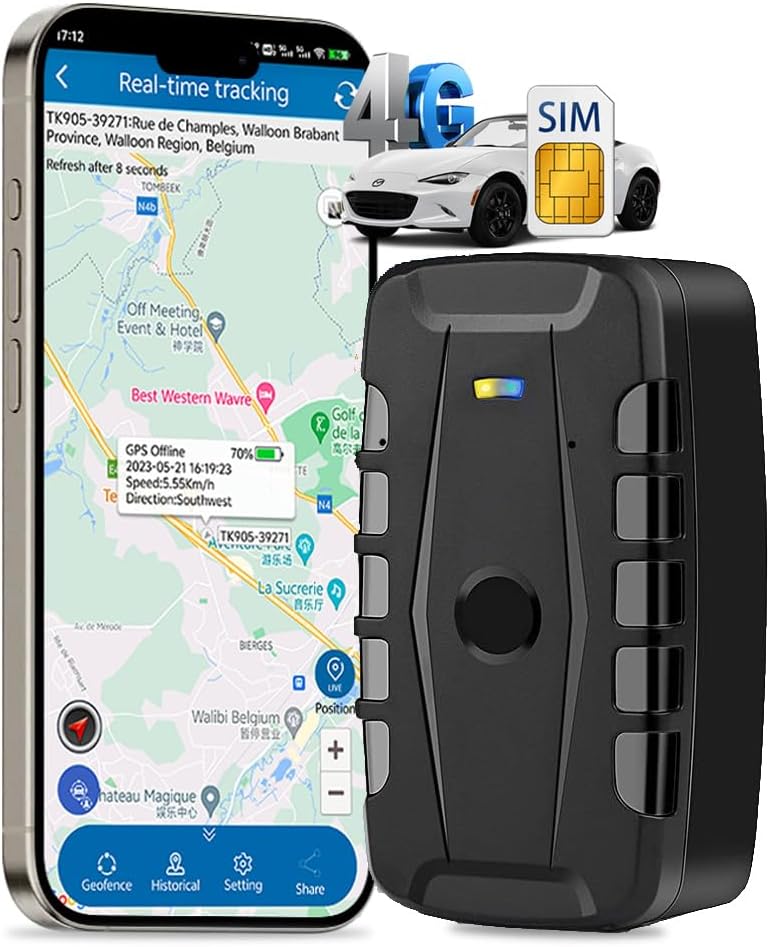 GPS Tracker Auto 4G Tracker mit SIM-Karte Echtzeit Tracking Wasserdicht Diebstahlschutz Sehr Lange A