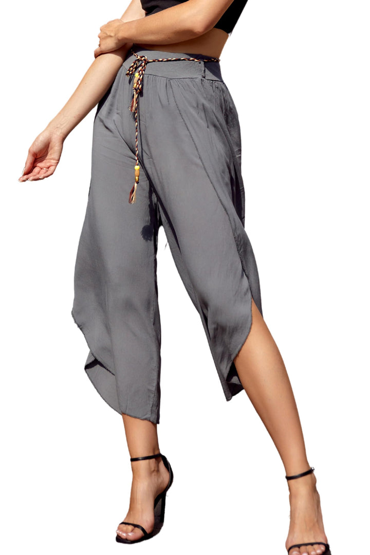 Och Bella Weite Lockere Damenhose mit Geschlitztem Bein Damenhose mit Schlitzen Wickelbeinen, Luftig