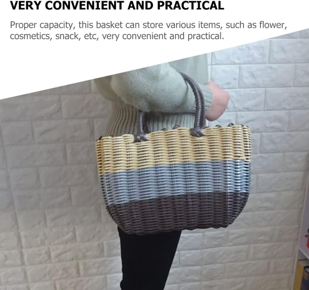 BESTonZON Einkaufskorb Kunststoff Tragekorb Henkelkorb Einkaufstasche mit Griff Gewebter Kunststoff