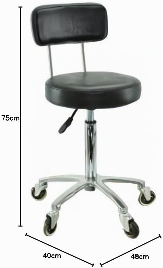 Premium Rollhocker mit Lehne höhenverstellbar von 55 bis 75 cm - Rundsitz - Drehhocker Arbeitshocker