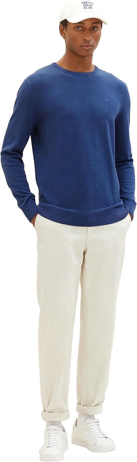 TOM TAILOR Herren Basic Crewneck Strickpullover L 32618-hockey Blue Dark Melange, L 32618-hockey Blu