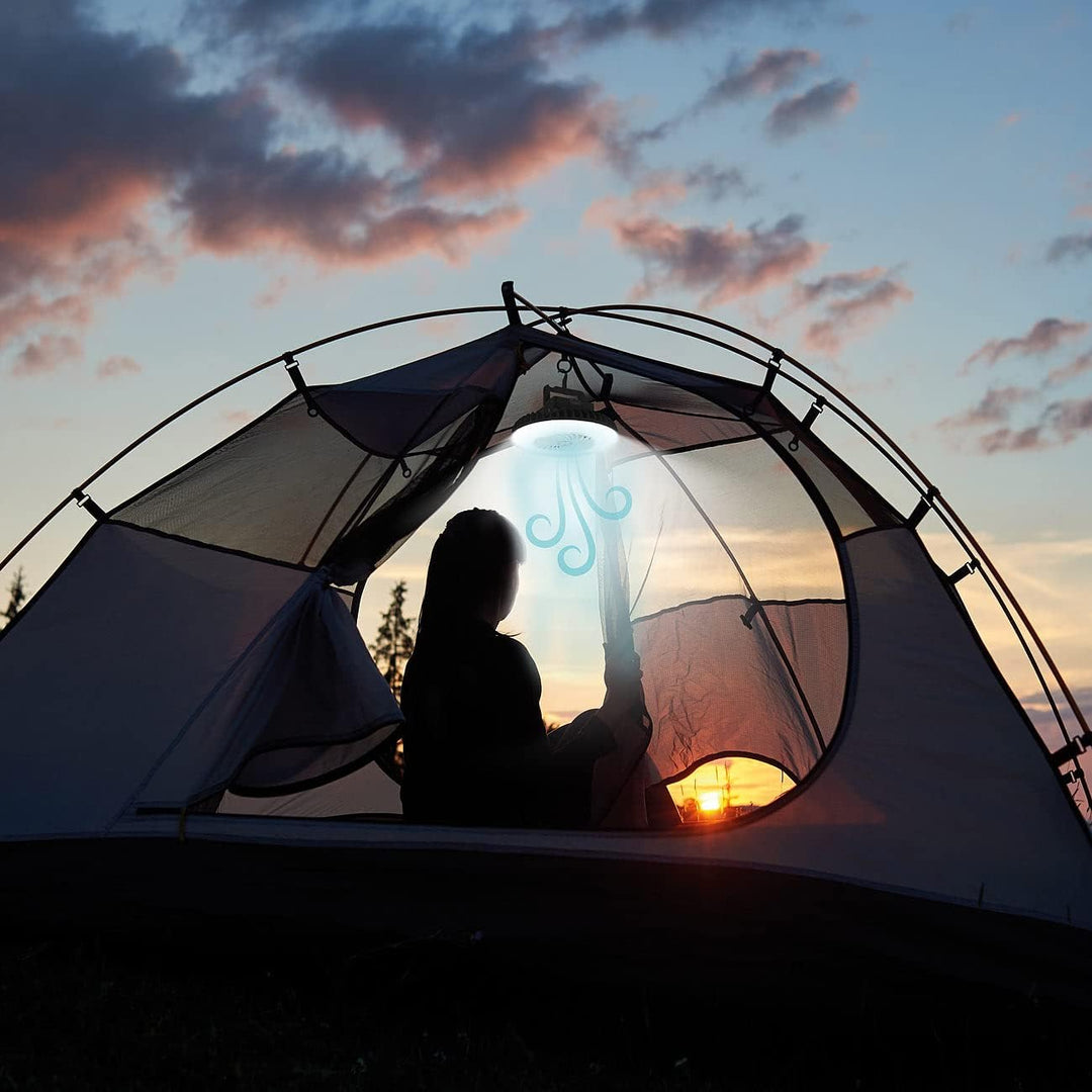 Semptec Urban Survival Technology Camping Licht: 2er-Set 3in1-Akku-LED-Lichter & Ventilatoren + USB-