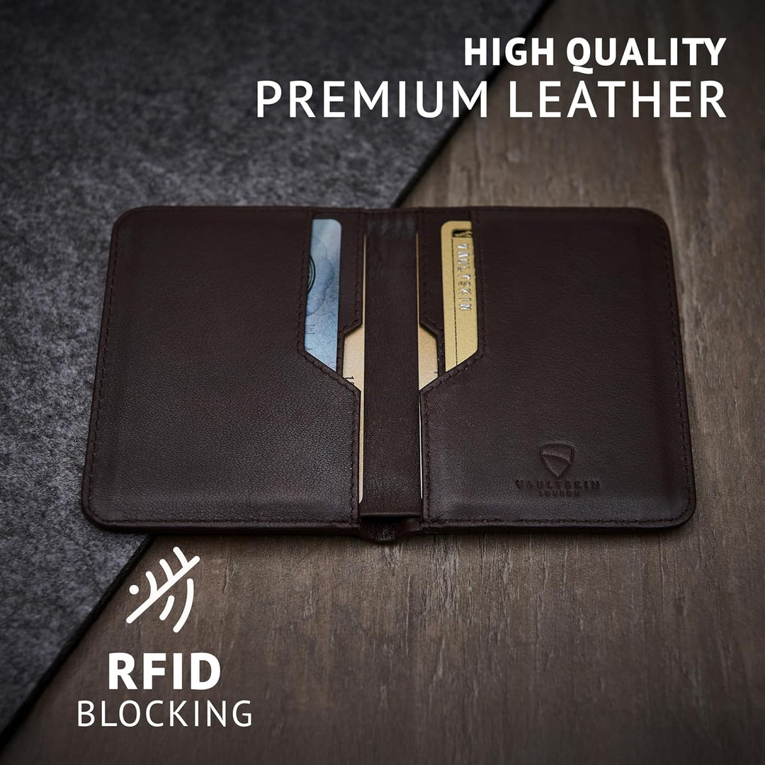 Vaultskin City Herren Ledergeldbörse mit RFID Blocker für Karten. Flaches Kartenetui für bis zu 9 EC