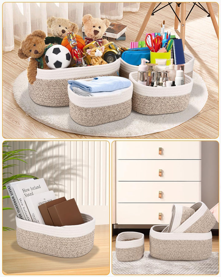 Aufbewahrungskorb Korb Baumwollseil Geflochten 4er-Set,Körbe Aufbewahrung Bad Wickeltisch Organizer