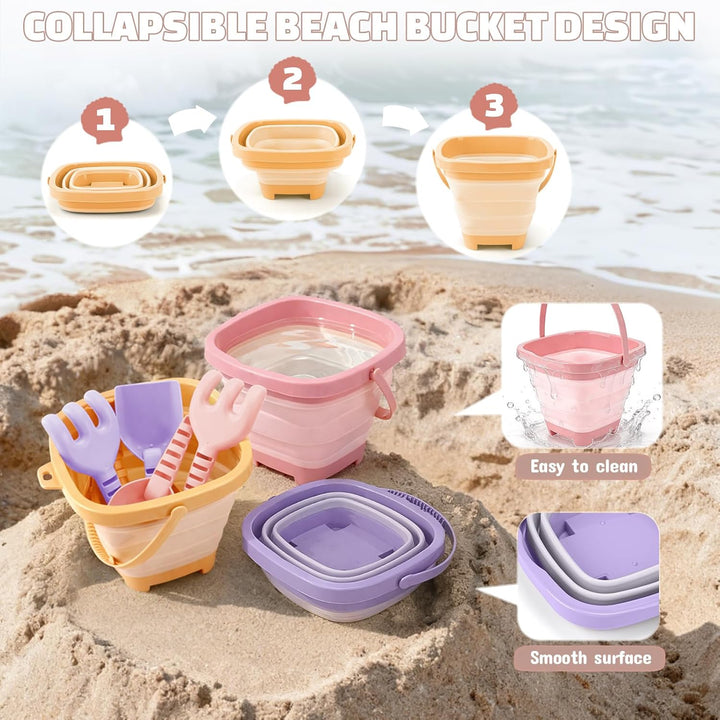 Dreamon Sandspielzeug Strandspielzeug Kinder, 18 PCS Reise Sandspielzeug mit Faltbarer Eimer, Sandka