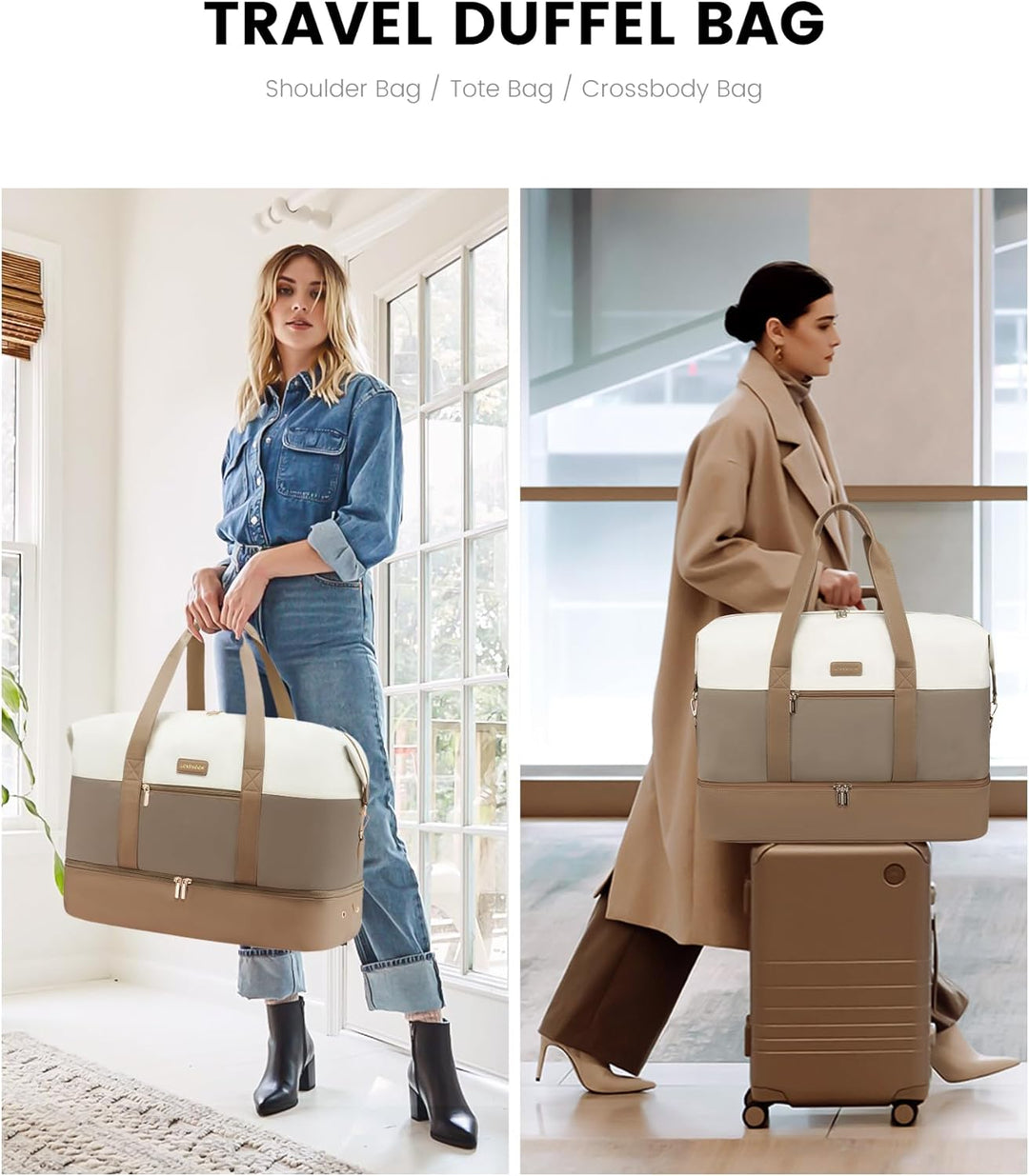 LOVEVOOK Reisetasche Damen Weekender Bag, Gross Handgepäck Tasche 60L Sporttasche Kliniktasche Gebur