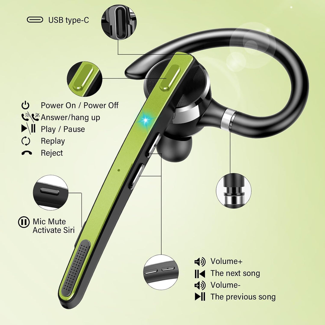 Bluetooth Headset V5.3, Wireless Freisprech Telefon mit CVC 8.0/ENC Dual Mic, APTX, Mute Zwei-Geräte