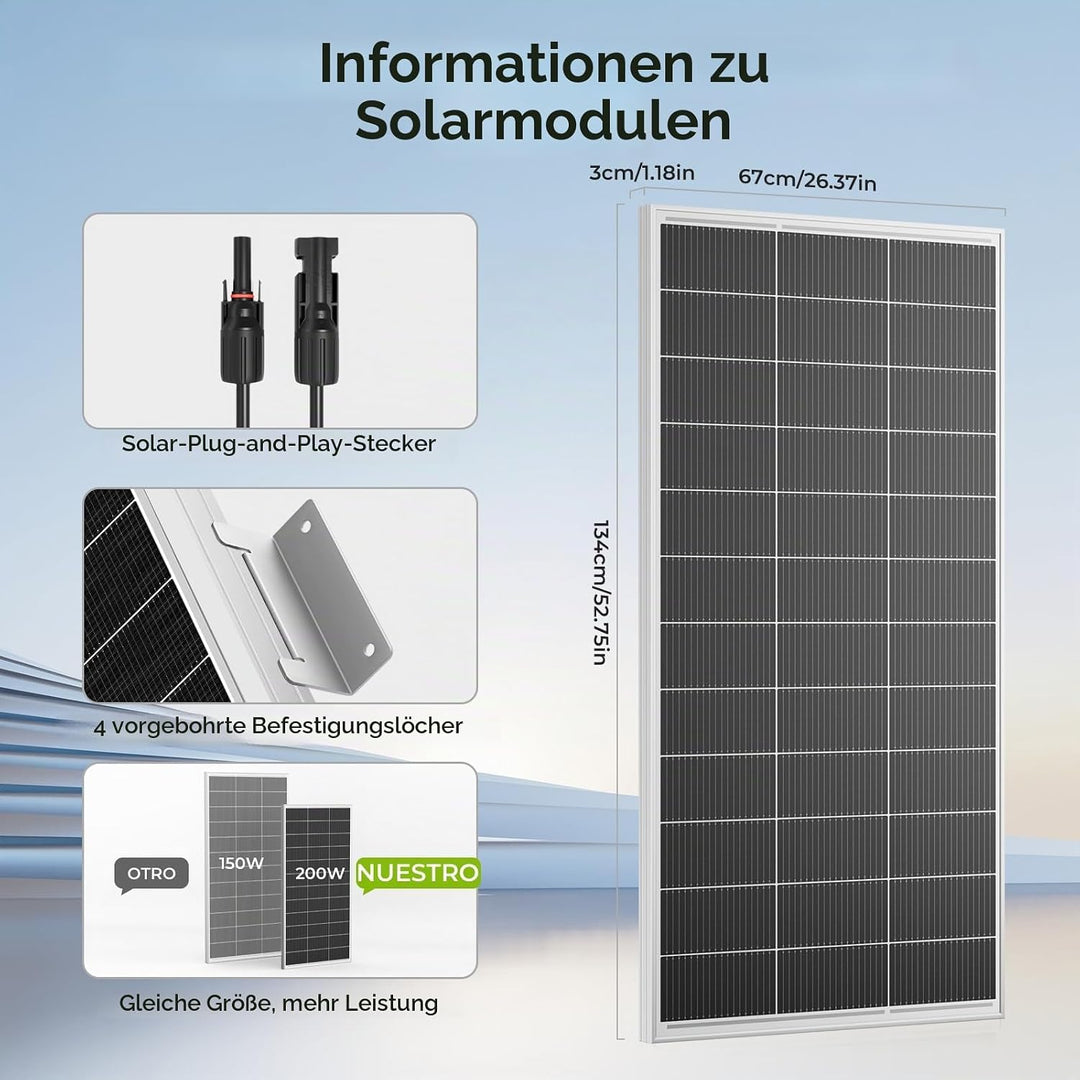 18BB 2 * 200Watt Solarpanel, N-Type 12V 400W Solarmodul,Hocheffiziente Monokristalline PV-Module, IP