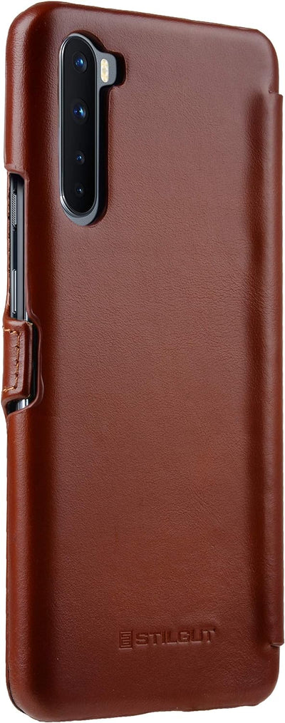 STILGUT Book Case entwickelt für OnePlus Nord Hülle aus Leder mit Clip-Verschluss, Lederhülle, Klapp