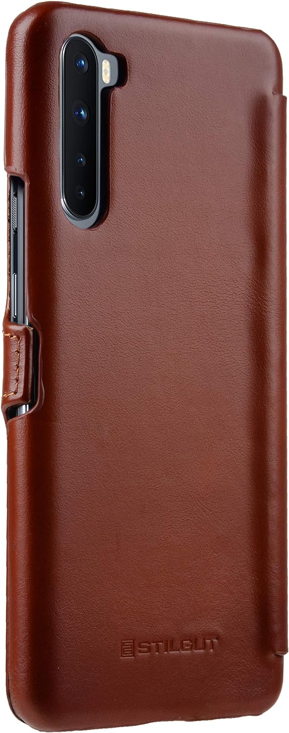 STILGUT Book Case entwickelt für OnePlus Nord Hülle aus Leder mit Clip-Verschluss, Lederhülle, Klapp