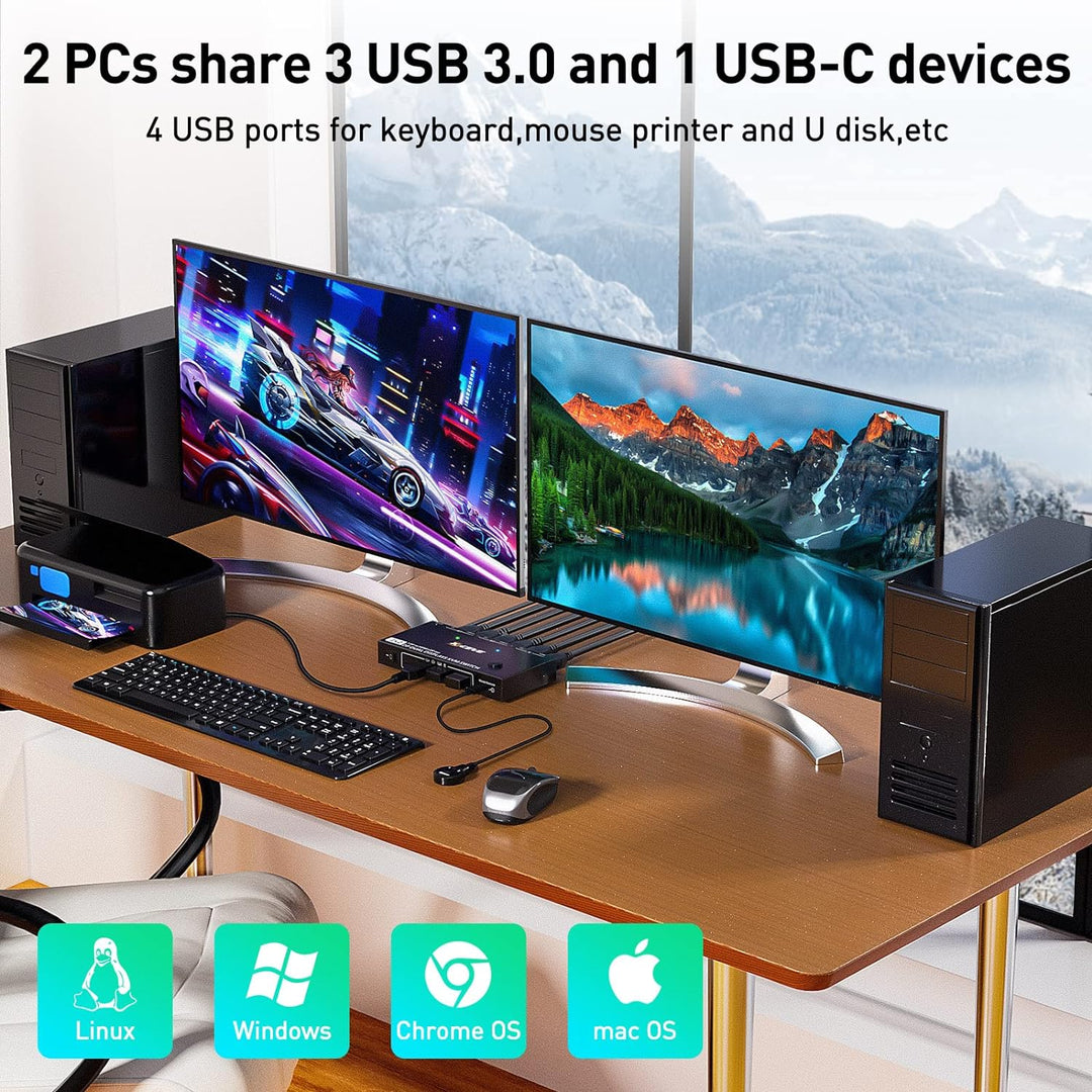Dual Monitor DP KVM Switch, MST 2 Ein 2 Aus Displayport USB3.0 KVM Umschalter Unterstützt Extend und