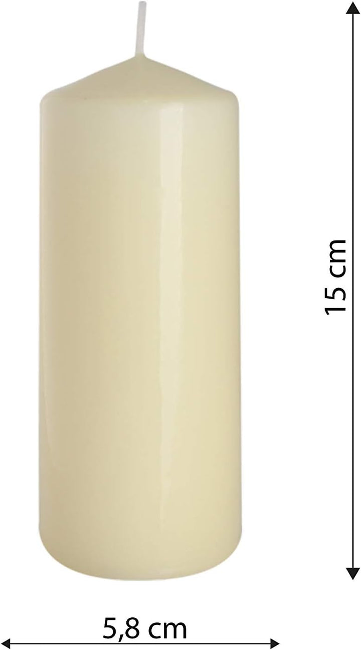 Stumpenkerzen Säulenkerzen Blockkerzen, Efenbein, Durchmesser 6 cm, Höhe 15 cm, geruchsneutral, lang