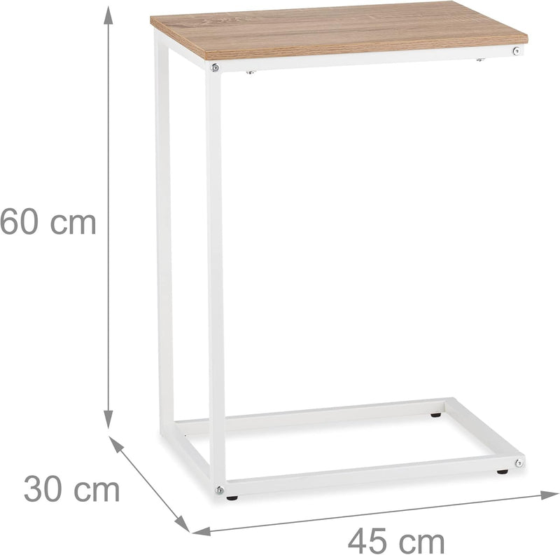 Relaxdays Beistelltisch in C-Form, HBT: 60 x 30 x 45 cm, Sesseltisch zum Unterschieben, Metall & Hol