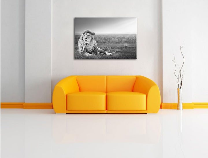 Pixxprint Majestätischer Löwe Kunst B&W als Leinwandbild/Grösse: 100x70 / Wandbild/Kunstdruck/fertig