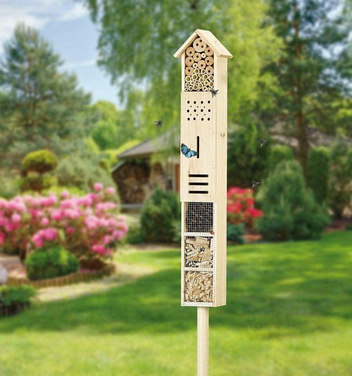 Royal Gardineer Holz-Insektenhotel: 2er-Set Insektenhotels Flip mit Erdspiess, 160 cm (auf Holzstab,