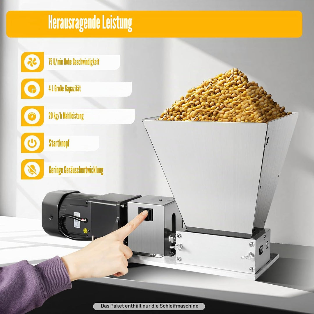 Haferquetsche, 220V 60W Flockenquetsche 4L Getreidequetsche 75rpm Elektrische Getreidemühle Verstell