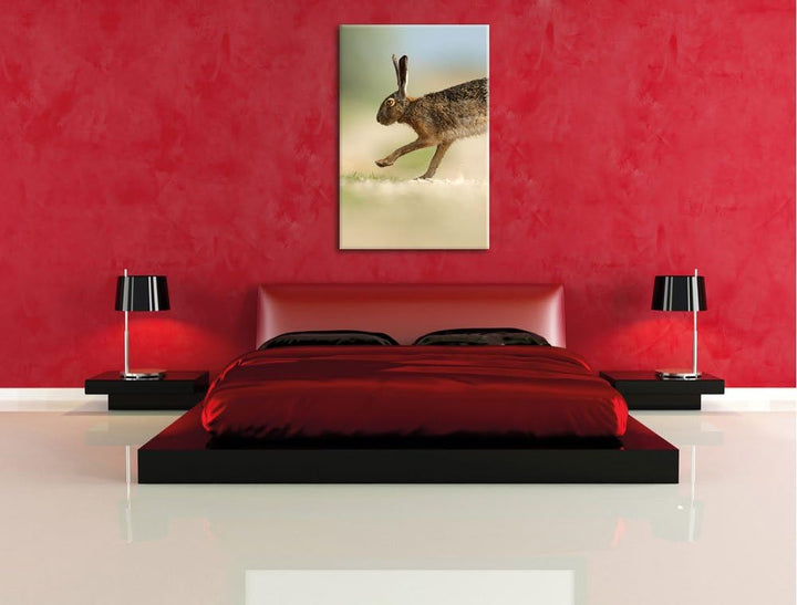 Pixxprint Hüpfender Hase, Format: 100x70 auf Leinwand, XXL riesige Bilder fertig gerahmt mit Keilrah