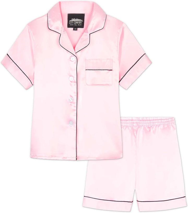 CityComfort Schlafanzug Mädchen Kurz Satin Pyjama Kinder Schlafanzug Teenager Weiche Atmungsaktive S