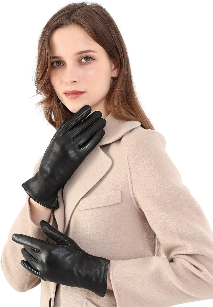 Ymmchy Touchscreen Handschuhe für Damen Warme Lederhandschuhe Gefüttert Winter SMS-Handschuhe Schwar