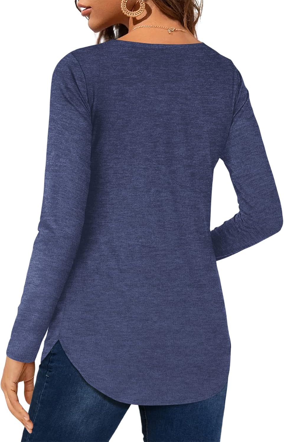 Florboom Tunika Damen Langarm/Kurzarm V Ausschnitt Oberteil Shirts Basic Casual Longshirt S A-blau,
