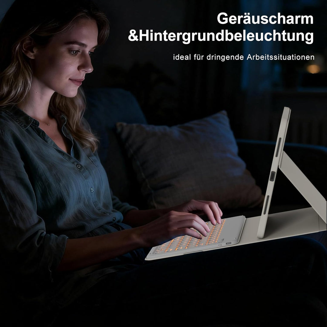 Hülle mit Tastatur für iPad A16 11/10 Generation (2025/2022, 11/10.9 Zoll), 7 Farben Beleuchtete Abn