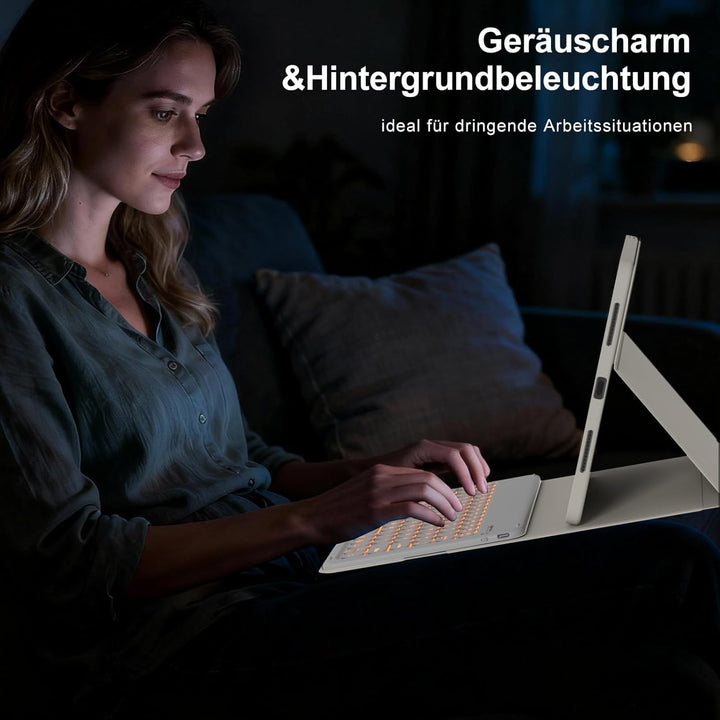 Hülle mit Tastatur für iPad A16 11/10 Generation (2025/2022, 11/10.9 Zoll), 7 Farben Beleuchtete Abn