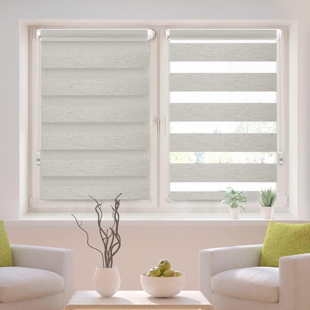 OBdeco Doppelrollo Duo Rollo Klemmfix ohne Bohren B110cm x H130cm(Stoffbreite 106 cm) Leinen für Fen